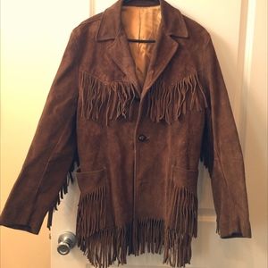 Vintage Pioneer Wear Suede Leather Fringe Jacket